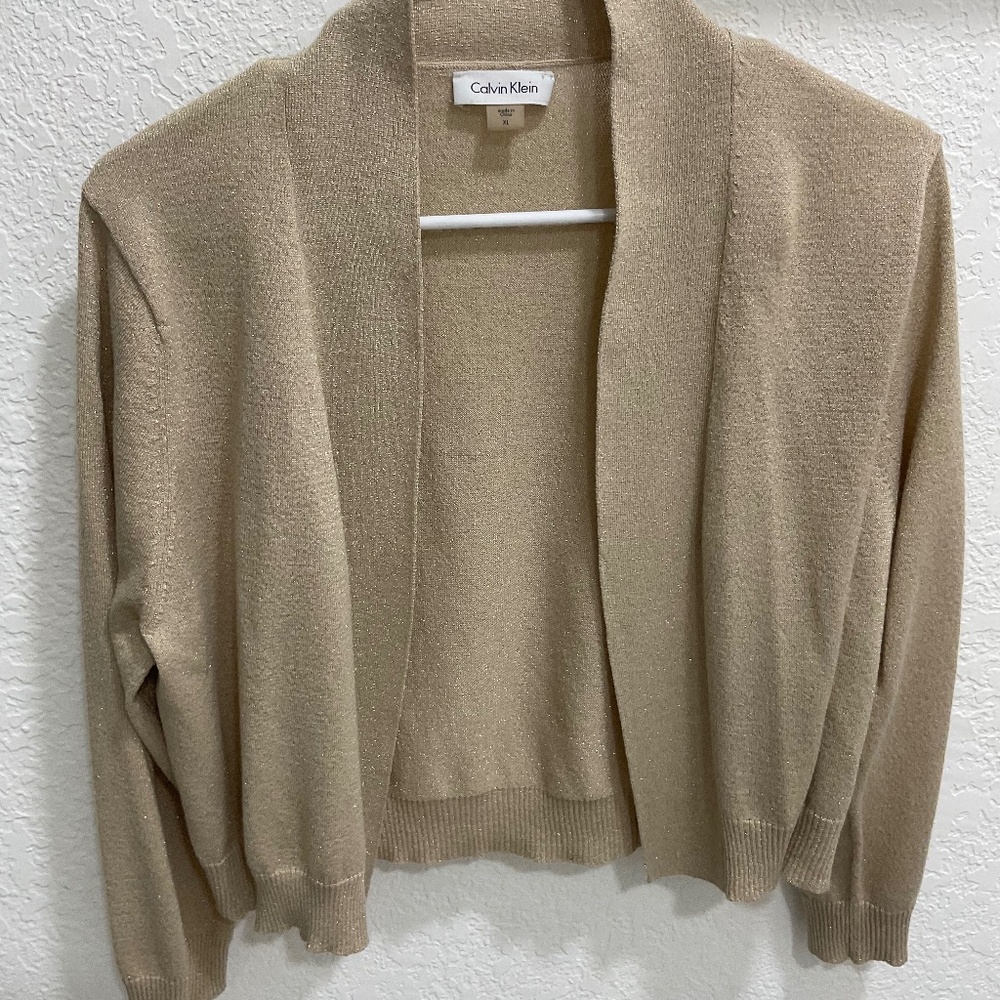 NWOT Calvin Klein Tan/Gold open Sweater XL Glitter Knit Macys